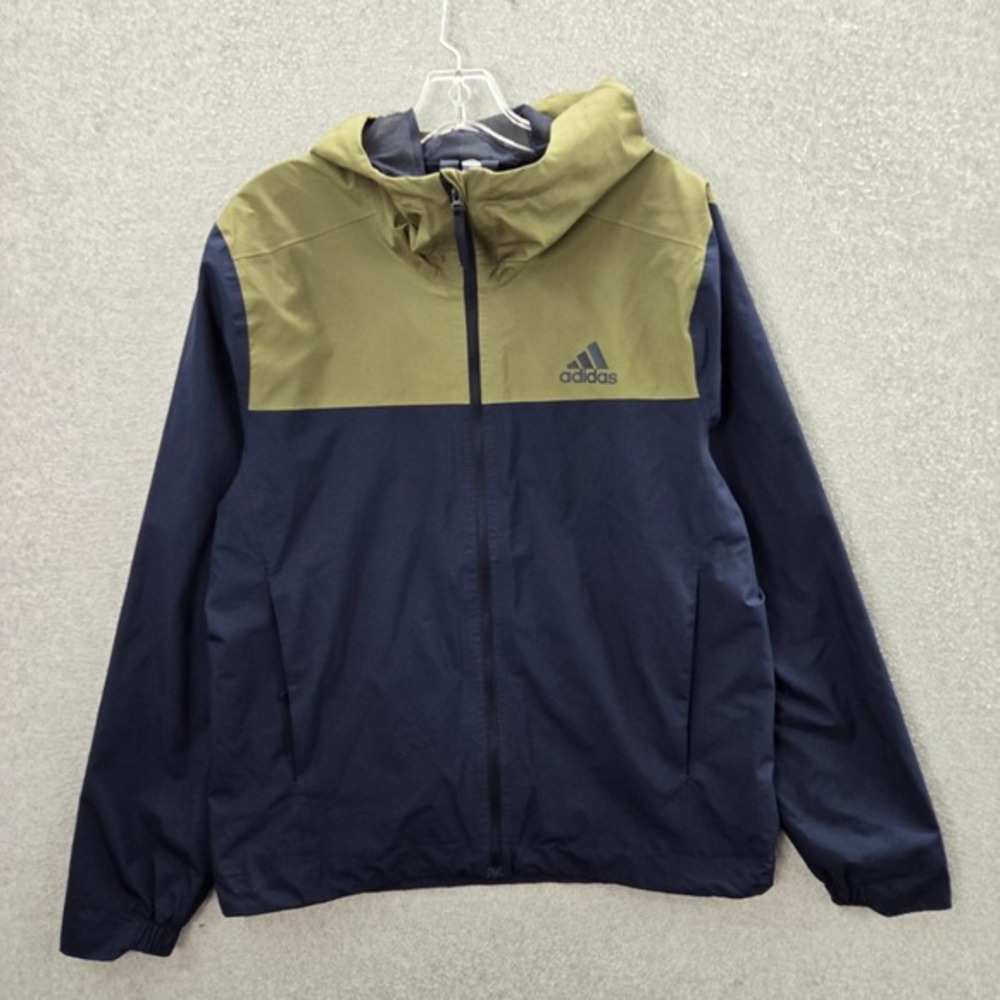 Adidas Men Jacket Small Green Colorblock Windbreaker Full Zip Hoodie‎ Mesh